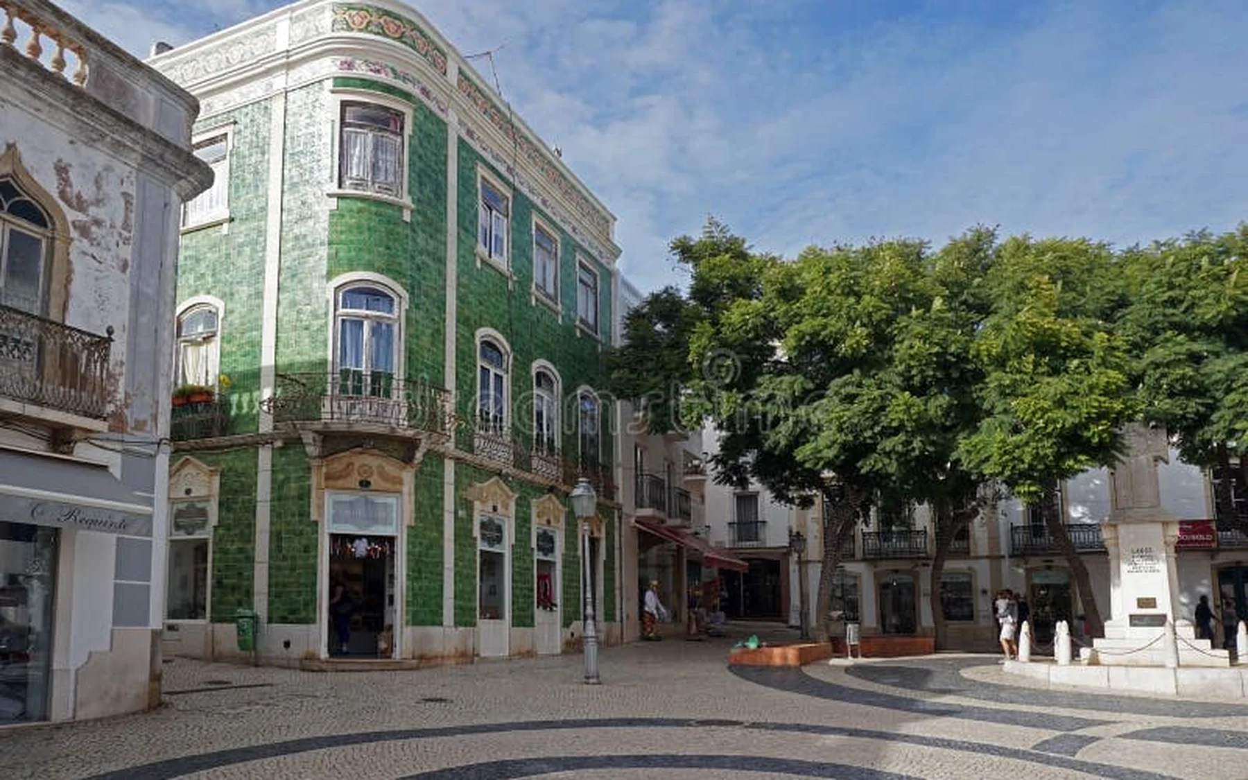 The iconic green-tiled Casa Verde on Praça Luís de Camões in Lagos, Algarve, Portugal
